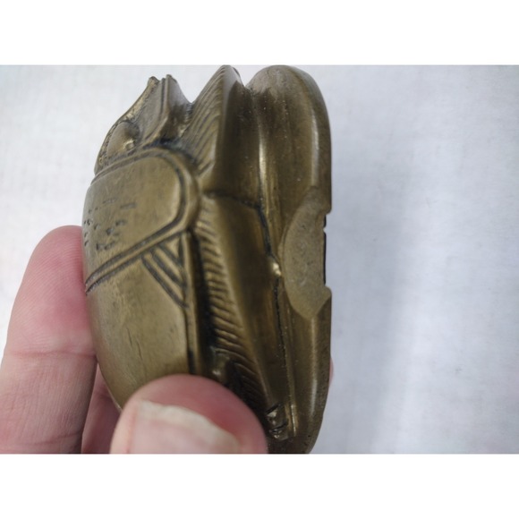 3.5" VINTAGE BRASS SCARAB PAPERWEIGHT FIGURE HIEROGLYPHICS ANTIQUE ARTISAN - Picture 7 of 11